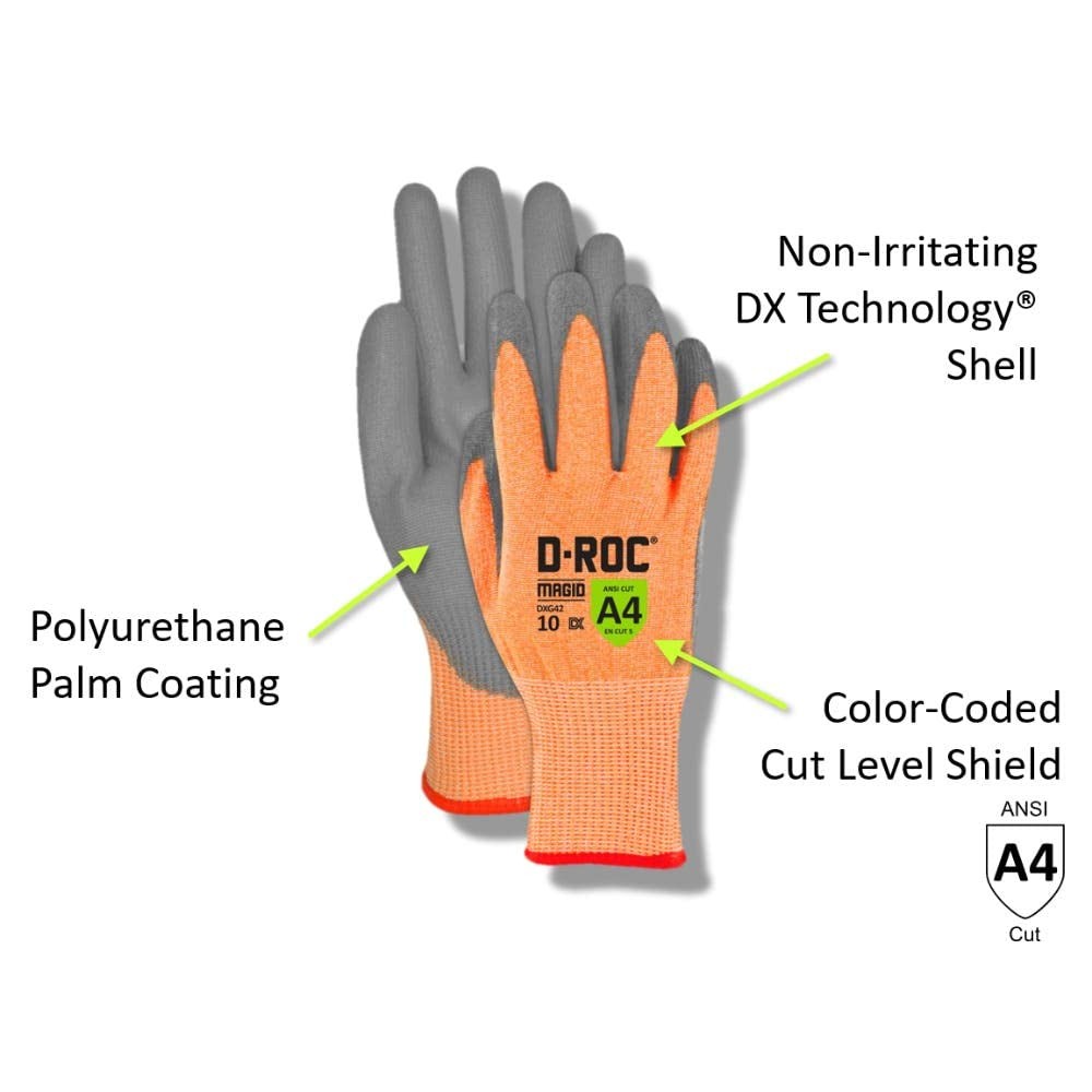 Magid D-Roc Dx Technology Ansi A4 Polyurethane Palm Work Glove 12 Pairs Size