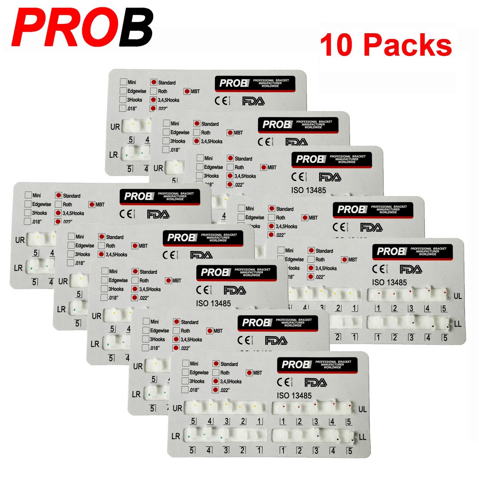 PROB Orthodontic Dental Ceramic Bracket Braces Standard/Mini Roth/MBT 022 3/345H