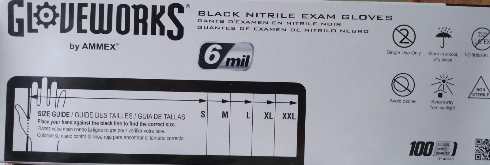 Gloveworks By Ammex, Black nitrile Exam Gloves, 6 Mil, Size XL, GWBEN48100