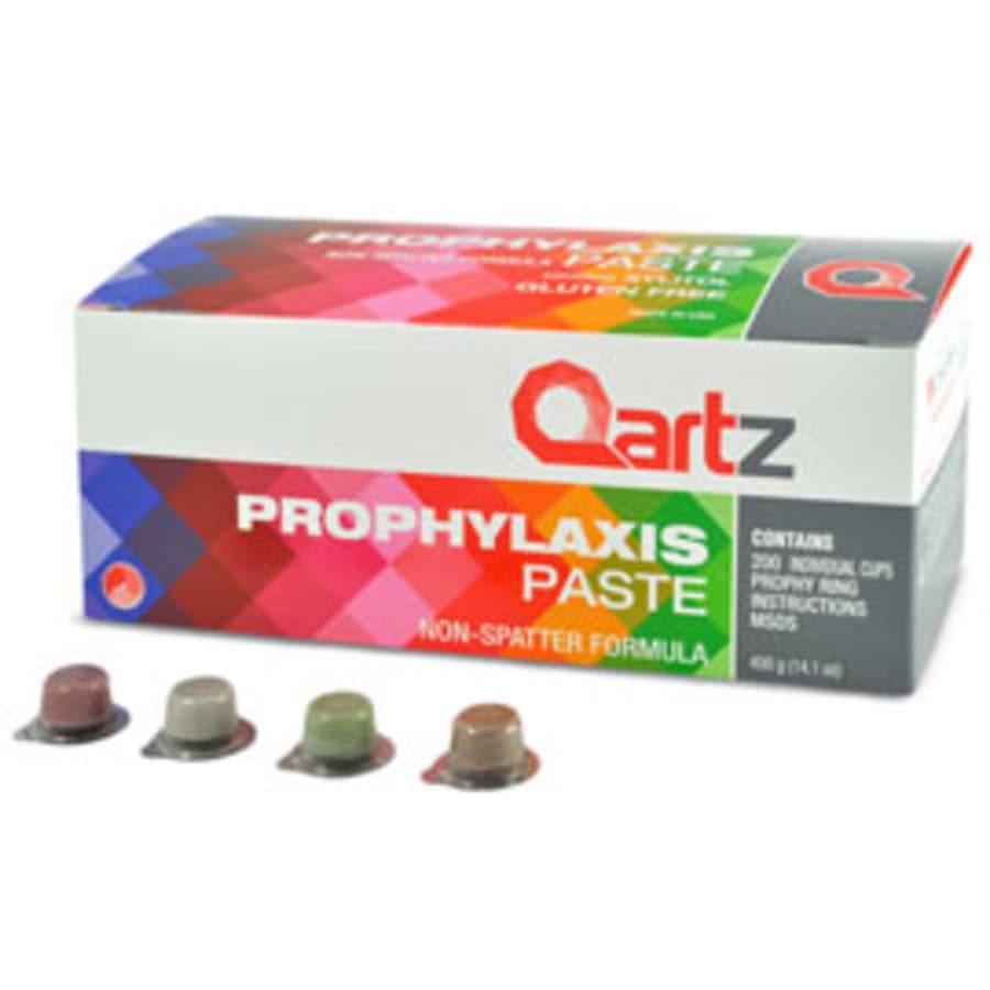 Qartz 200 Cups Dental Prophy Paste w/ Fluoride Medium Coarse Dye Free Mint 1.23%