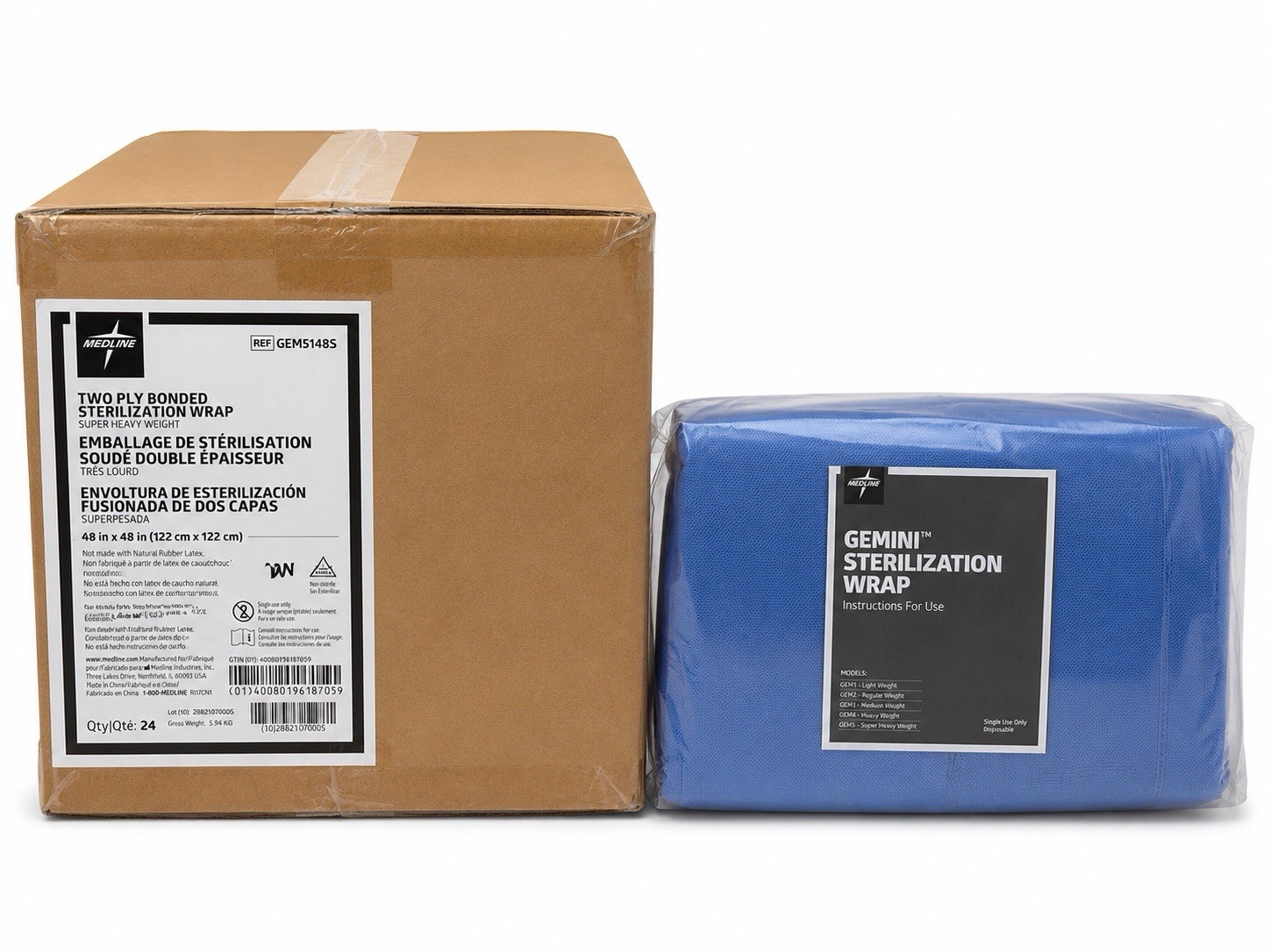 Medline Two Ply Bonded Sterilization Wrap 48” x 48” GEM5148S Case of 24 Heavy Wt