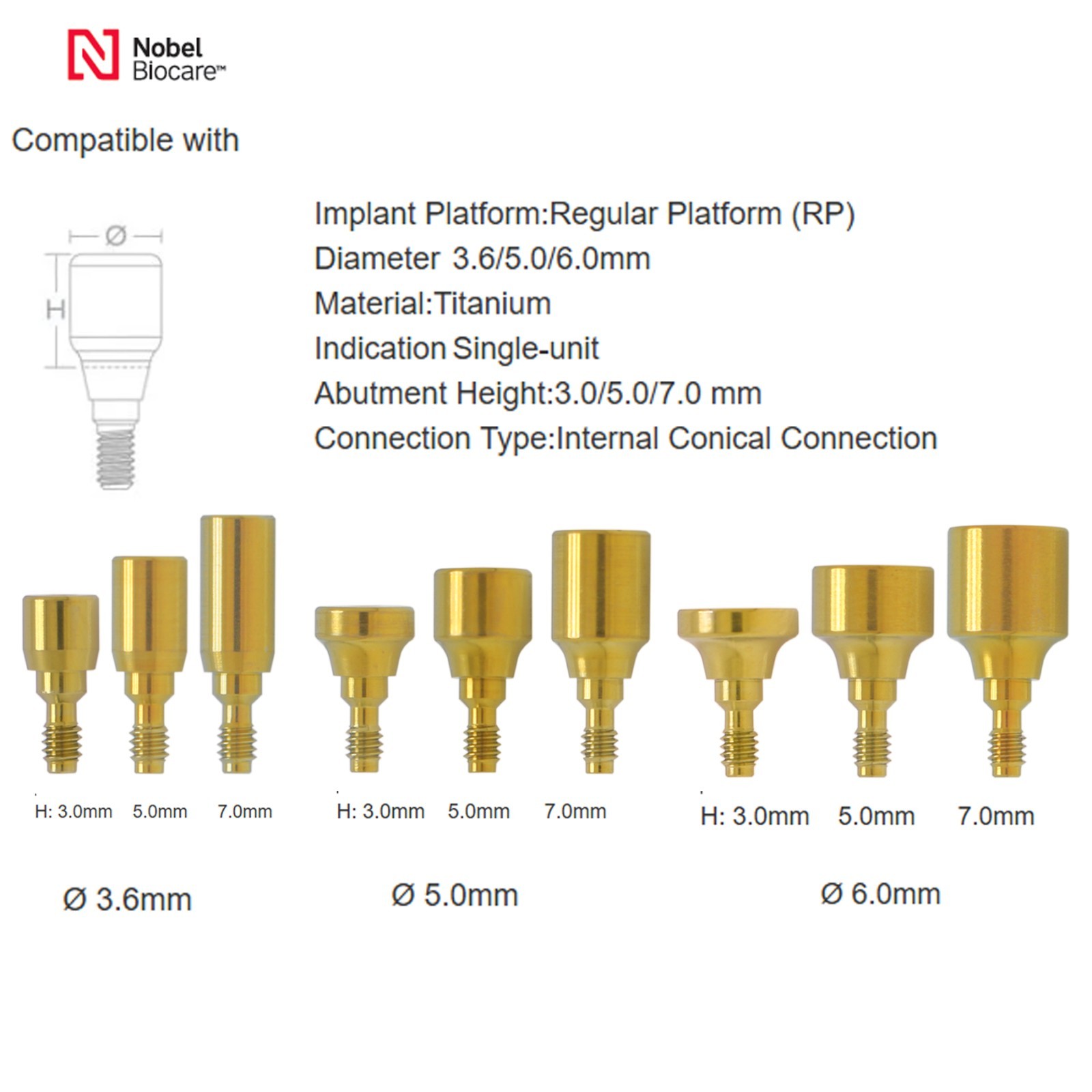 Dental Healing Abutment Fits Nobel Biocare Conical Connection NP RP All Platform