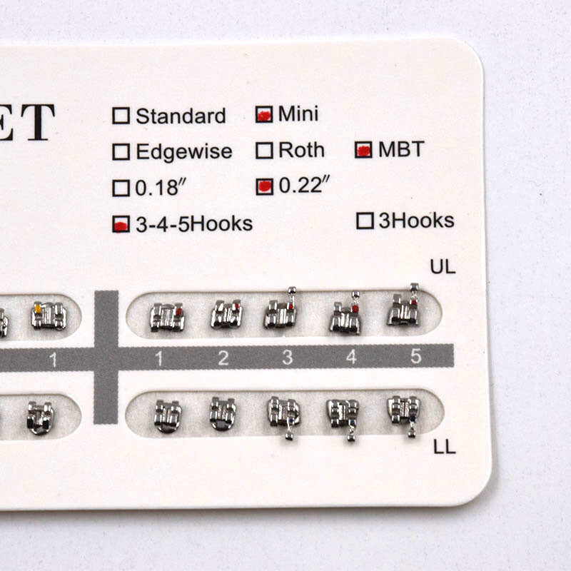 Dental Orthodontic Bracket Mini MBT 022 345 Hook Metal Brackets Bulk UL UR LL LR