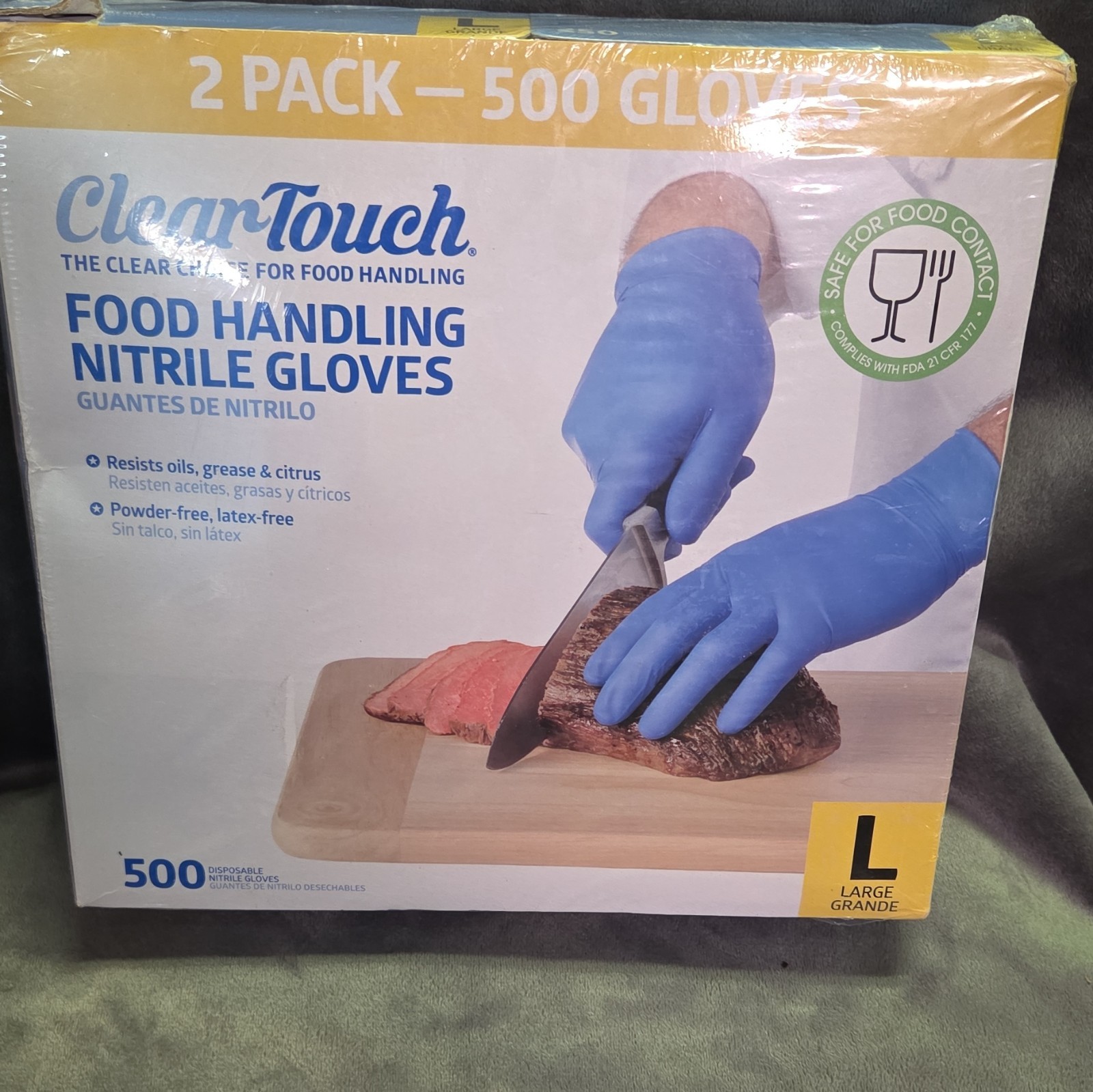 ClearTouch Food Handling Nitrile Gloves Powder-Free Large 2 Pack 500 Count