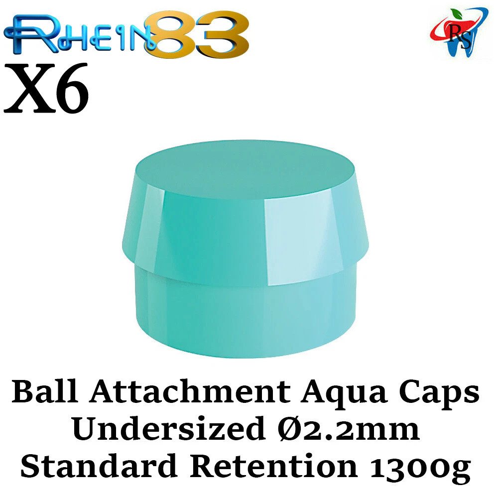 6x Dental Home Use First Aid Ball Attachment Undersized Caps Ø2.2mm Aqua