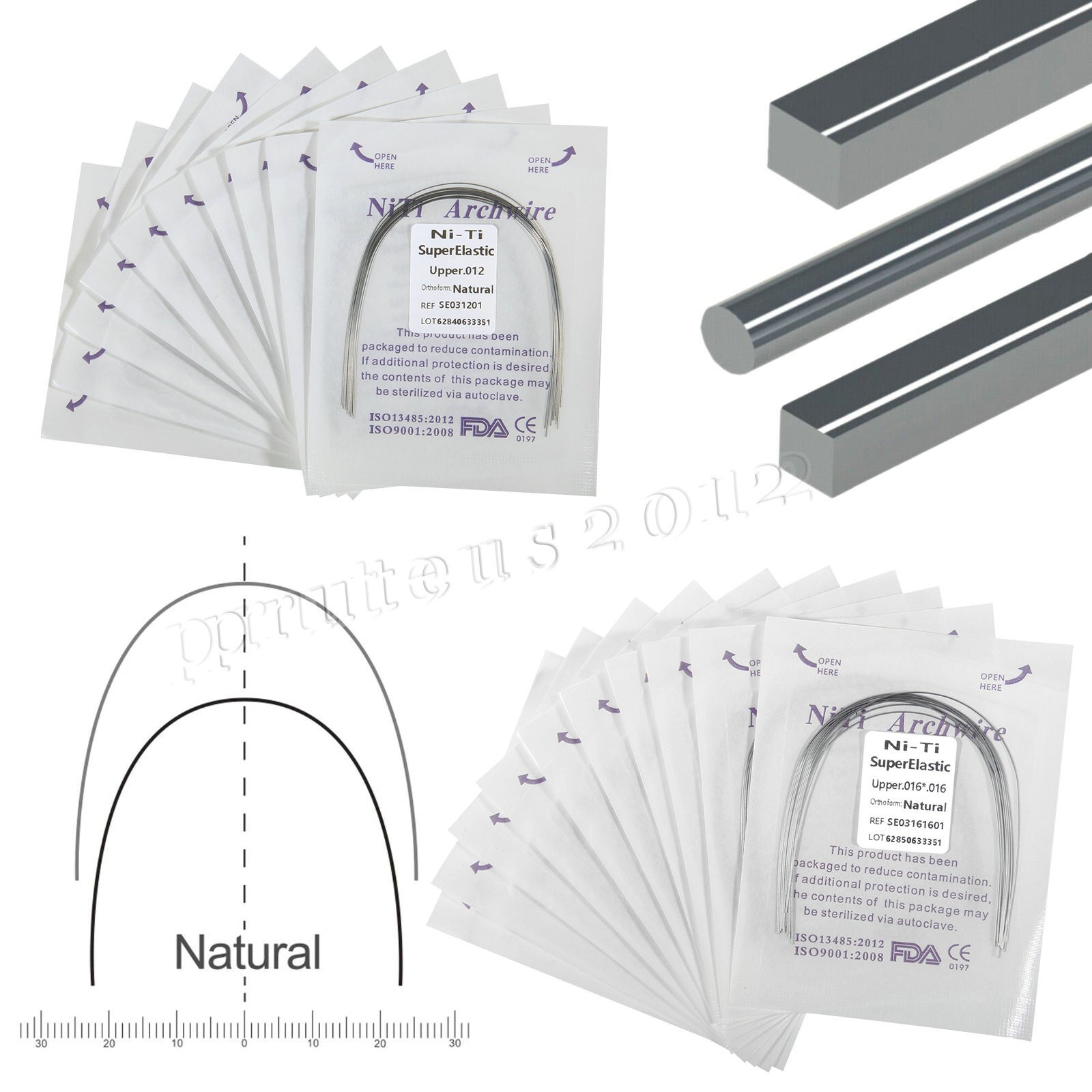 100pcs Orthodontic Arch Wire Niti Round Rectangular Super Elastic Natural Arcos