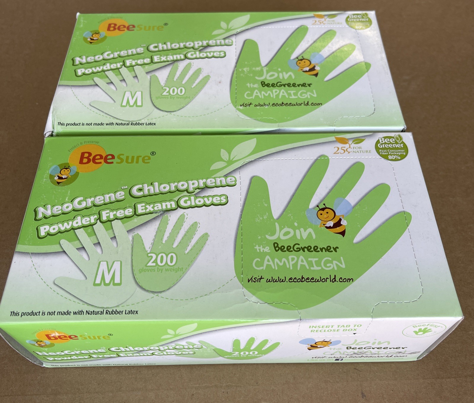 400 New BeeSure BE1187 NeoGrene Chloroprene Powder Free Exam Gloves Medium 2×200