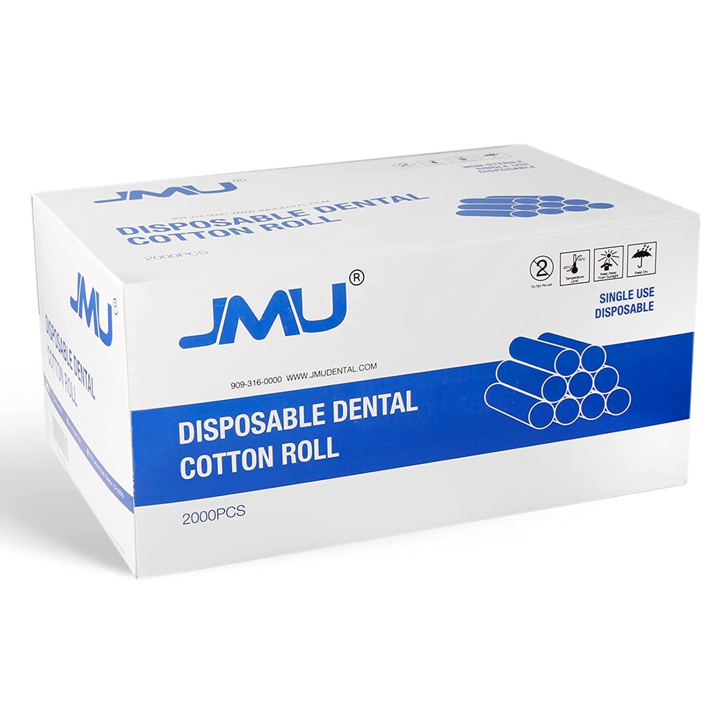 JMU 2000 Pcs Dental Cotton Rolls #2, 1.5» Rolled 1-1/2″ x 3/8″