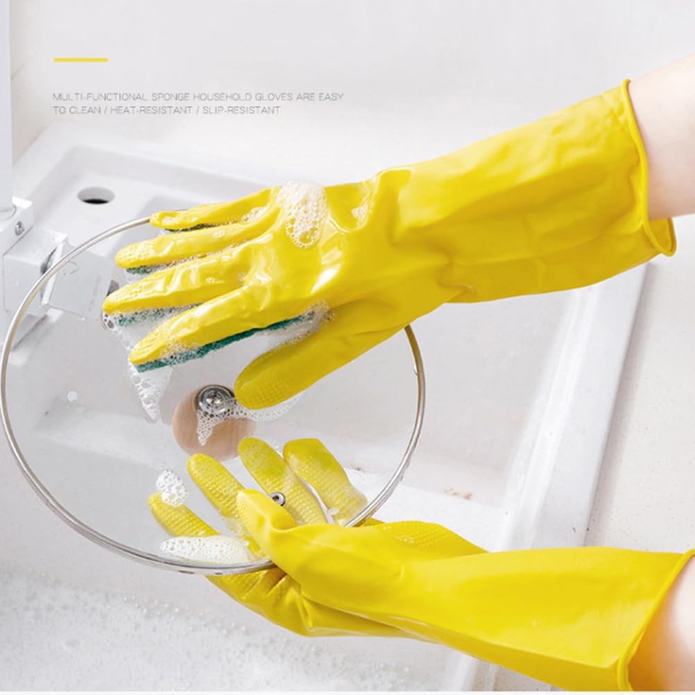 Latex Dish Washing Gloves: 2 Pairs Gloves with Scouring for Swimming Pool Hot…