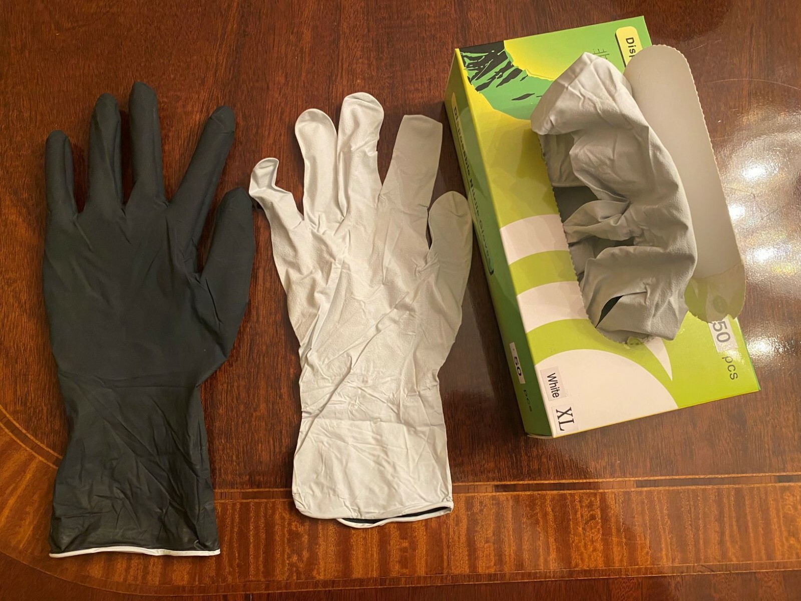 BLACK/WHITE NITRILE GLOVES, 100 PC,SZ LARGE , HEAVY DUTY, LONG CUFF 12″ NO RIP