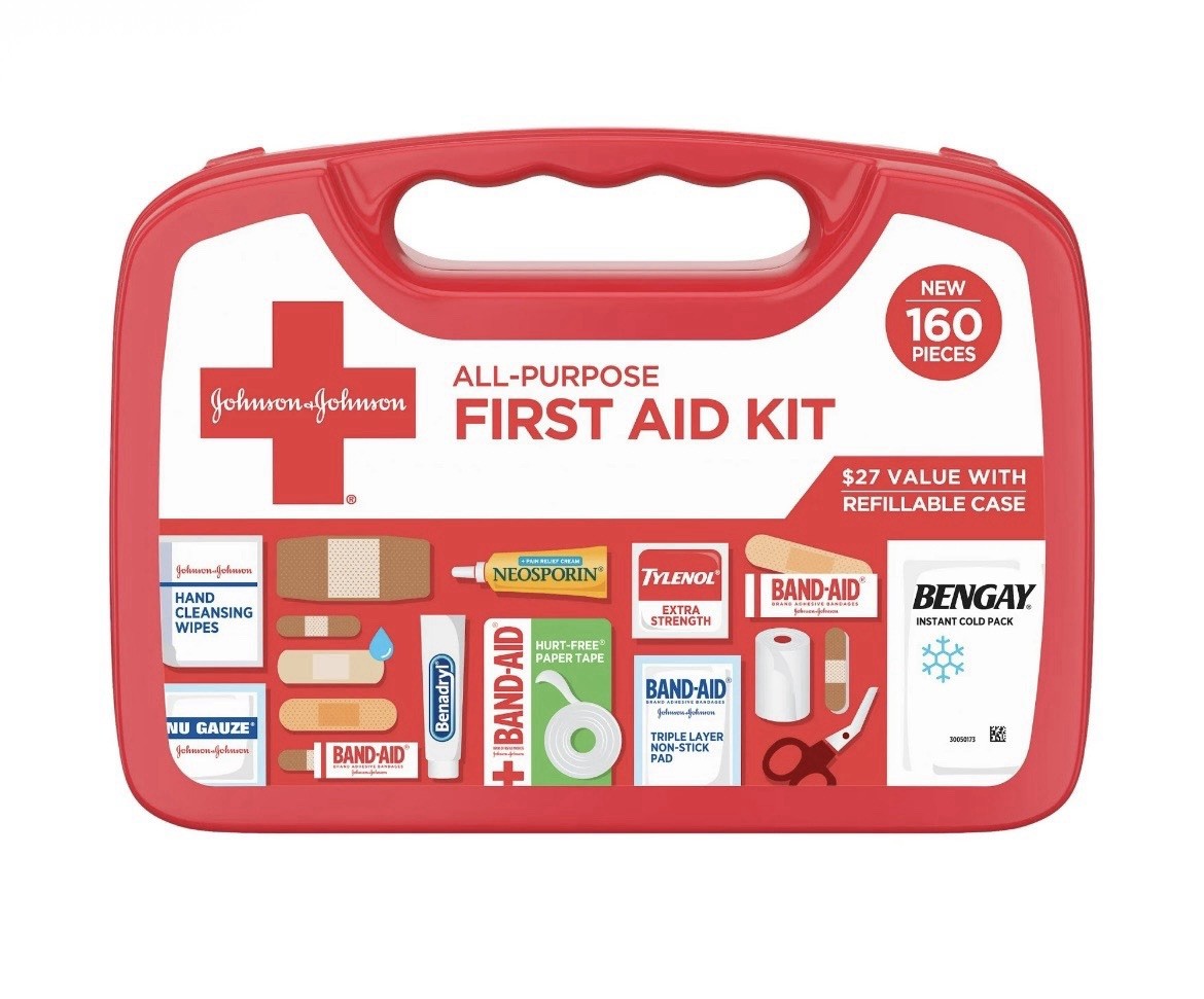 Johnson & Johnson Brand New Portable Compact First Aid Kit 160 pc Exp 8/27