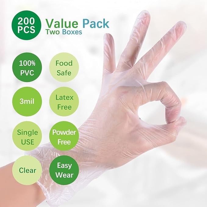 Dr.GreenPanda GPVF-02 MEDIUM 100pcs CLEAR VINYL FOOD SAFETY GLOVES KITCHEN PREP