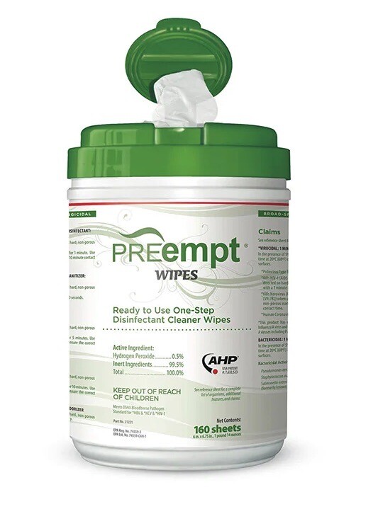 (12/Cs) VIROX Accelerated Hydrogen Peroxide PREempt Wipe Cleaner 12×160/Pk 21221