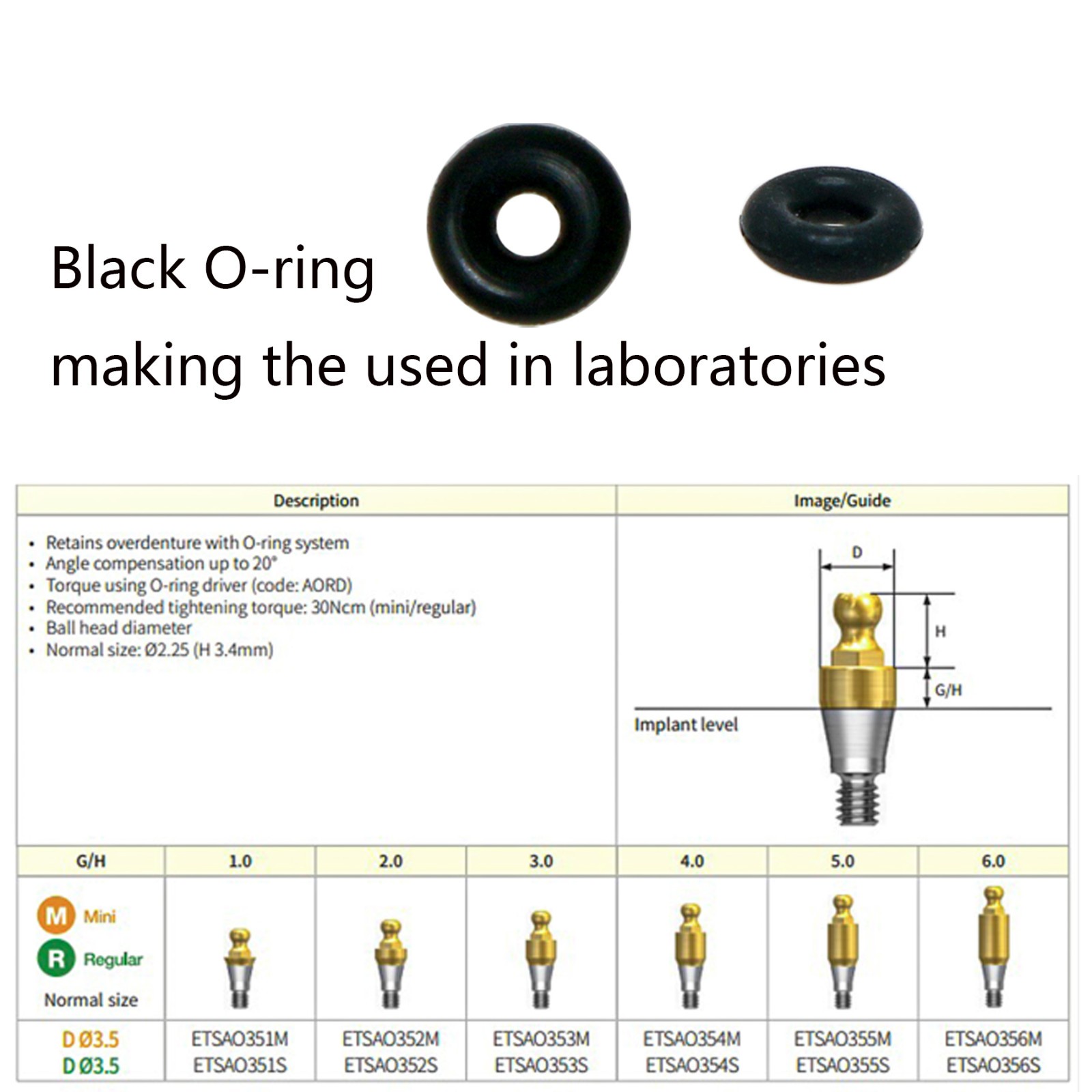 Hiossen/osstem Dental Ball Stud Abutment Hex O-ring Processing Retention Cap Set