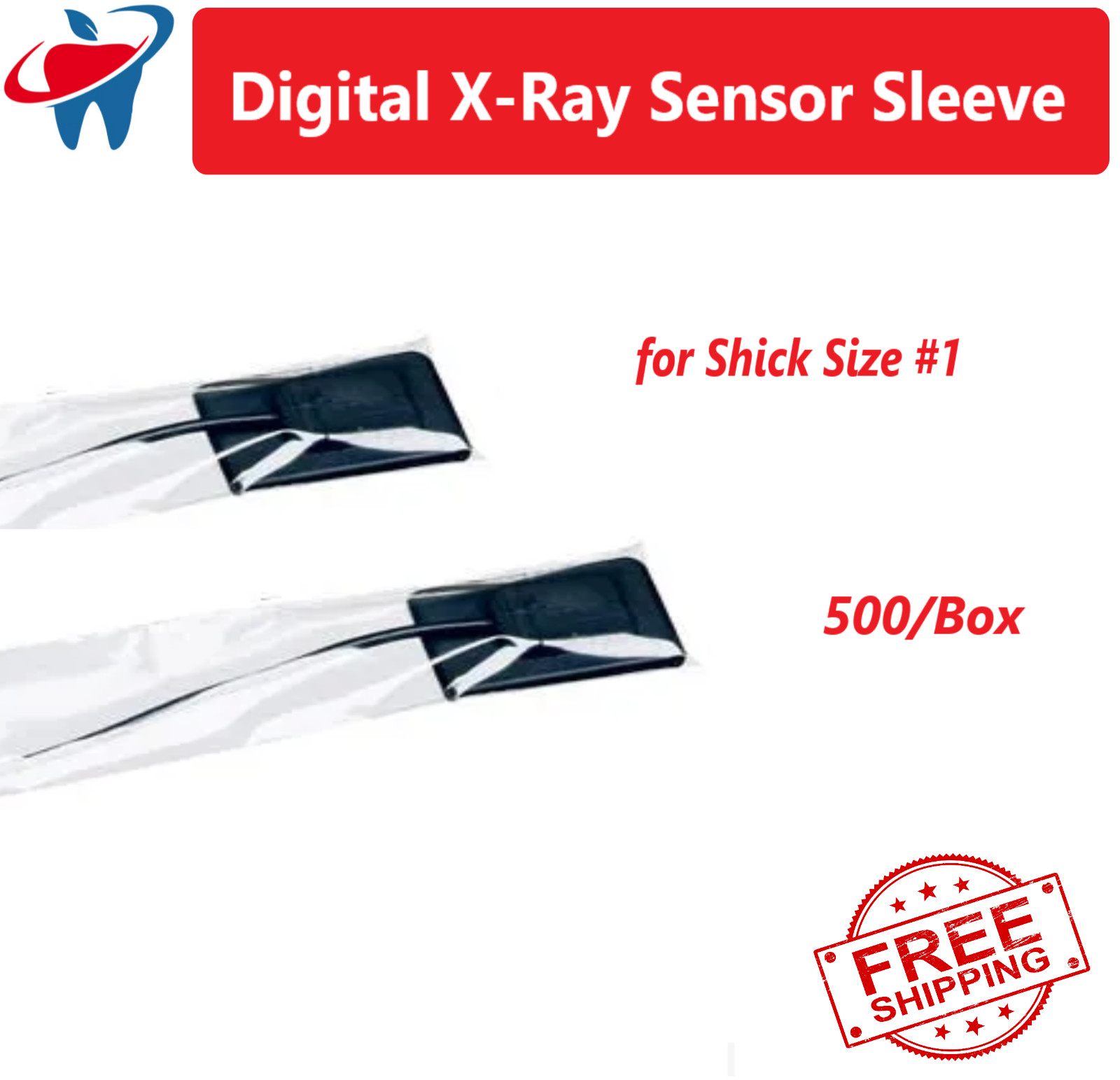 Dental Digital X-Ray Sensor Covers for Shick Size 1, Plastic Sleeves, 500/Box