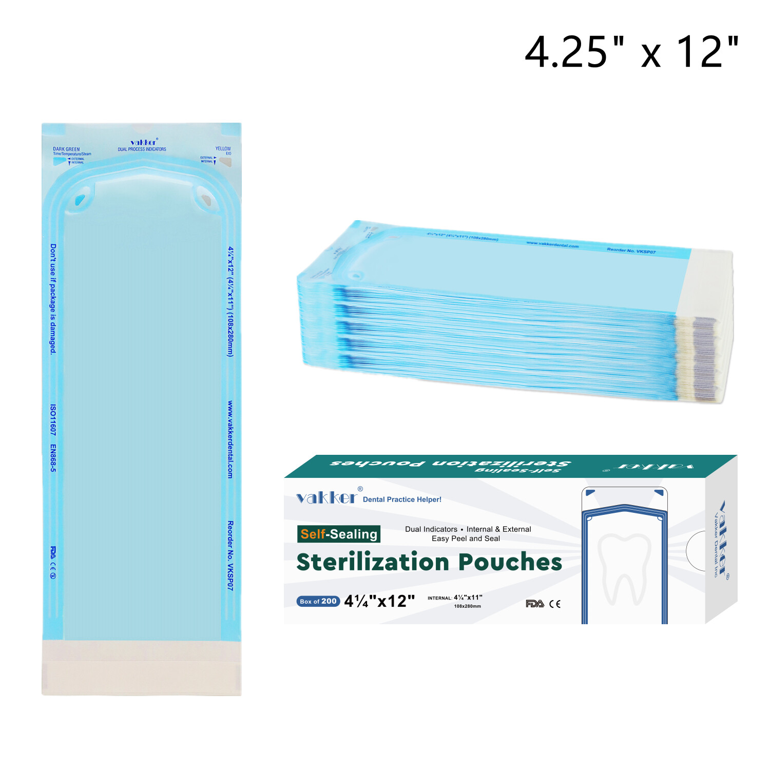1000pcs 4.25″ x 12″ Self Sealing Dental Sterilization Pouches Autoclave Bags