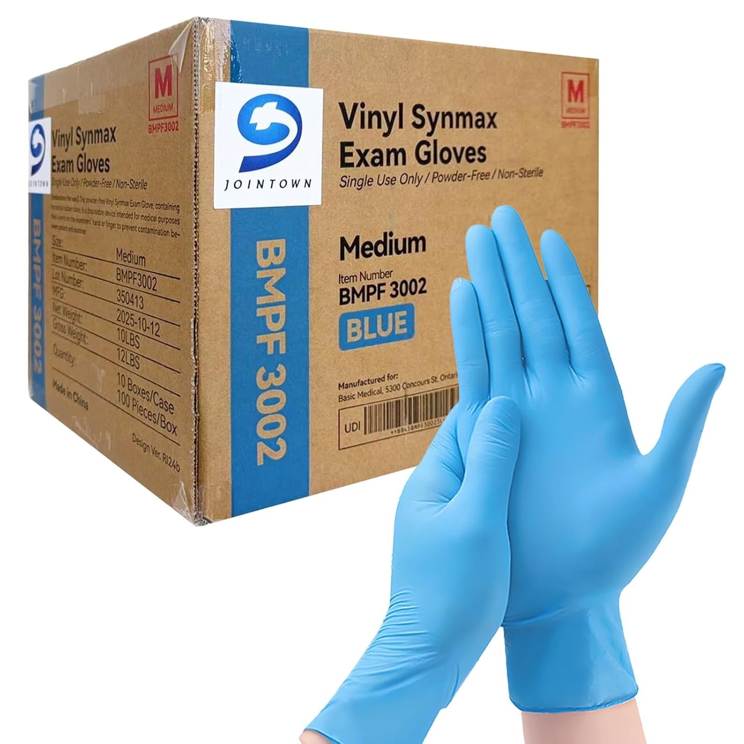 Medical Blue Vinyl Exam Gloves – Latex-Free, Powder-Free, 1,000 Count, Medium