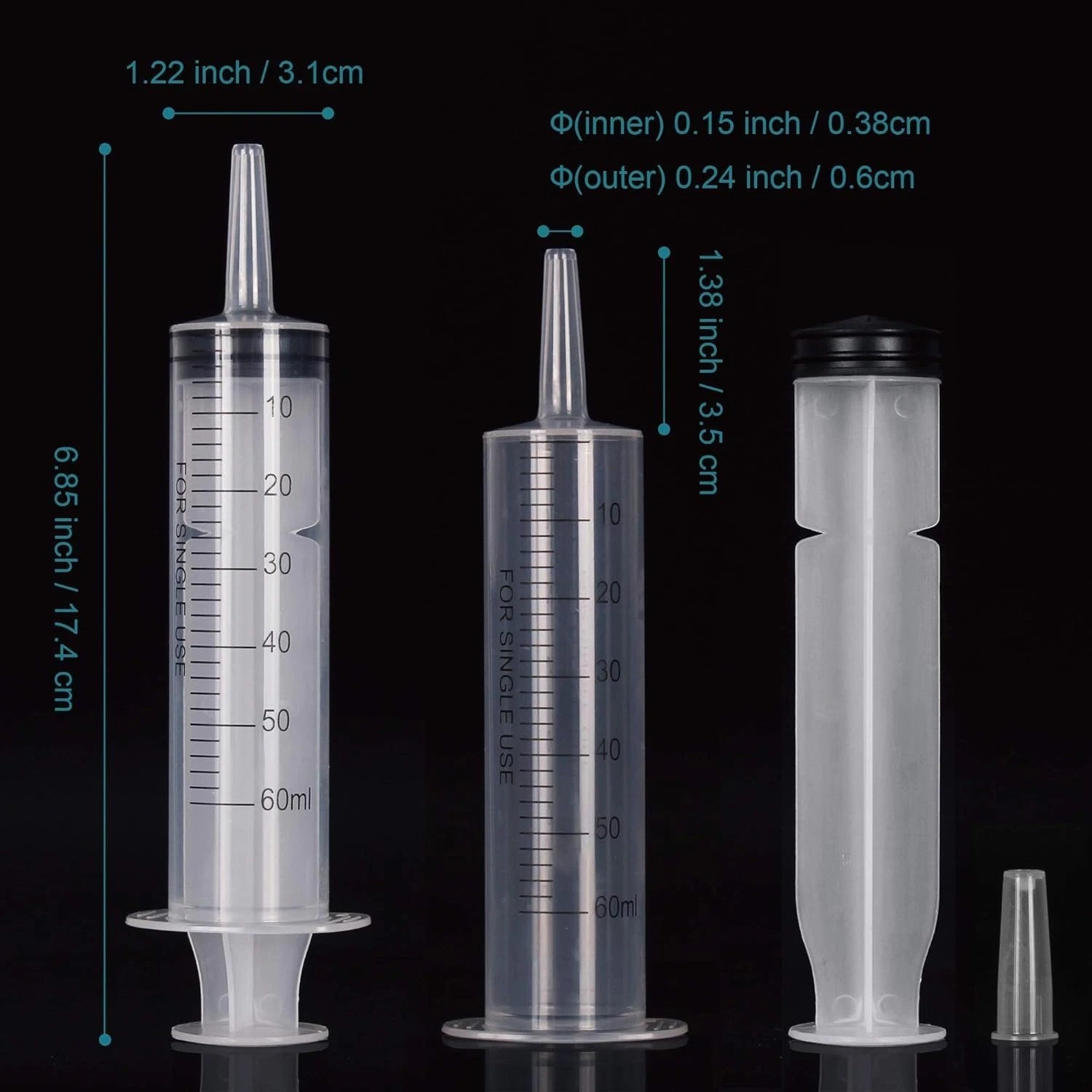 12 Pack 60ml Large Plastic Syringes Without Needle for Liquid Jello Injector