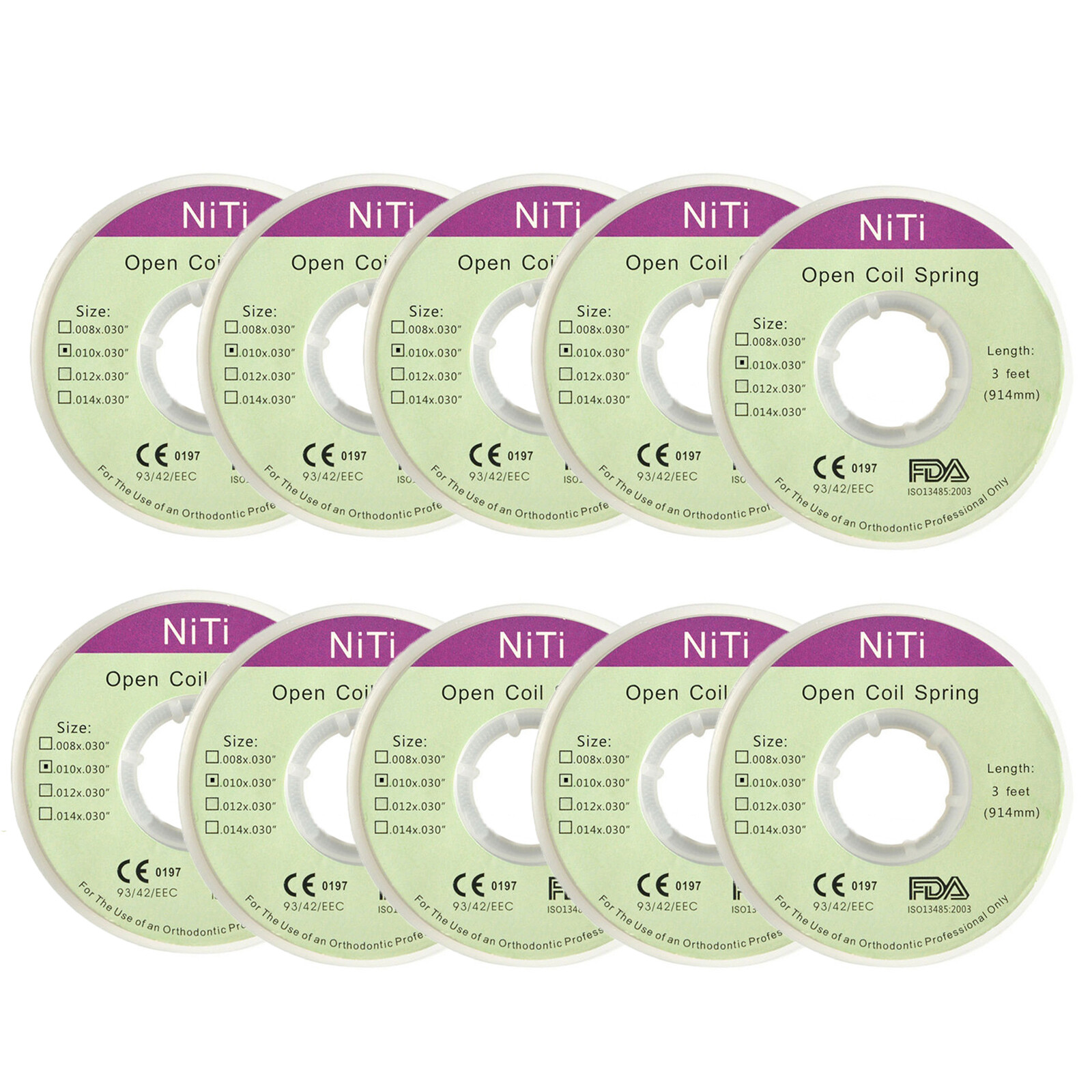 Dental Orthodontic Niti Open Coil Spring Spool Dia.010/012 Inch 914 mm 3 Feet