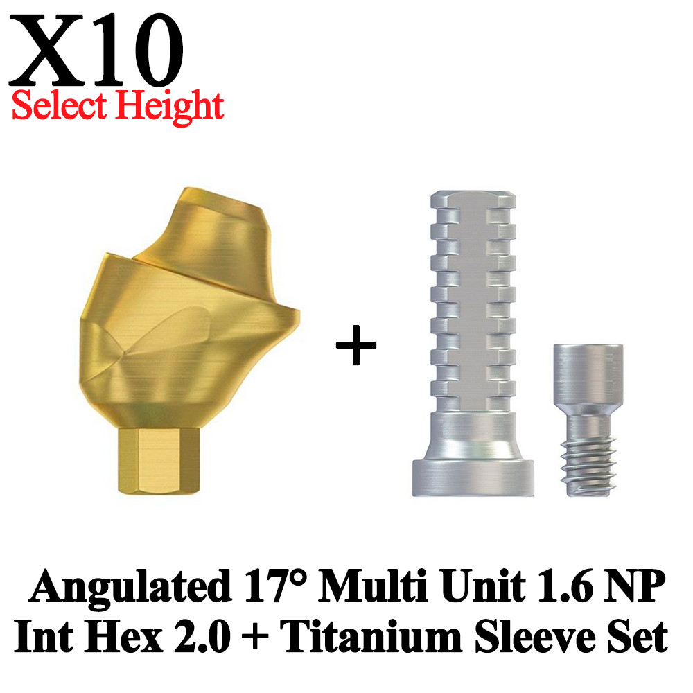 10x Set Angulated 17° Multi Unit 1.6 NP Int Hex 2.0 + Titanium Sleeve Dental