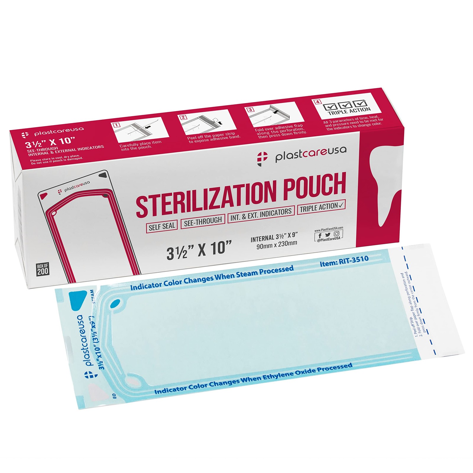 «200 Self Sealing Sterilization Pouches 3.5×10″» Color Indicator Latex Free»