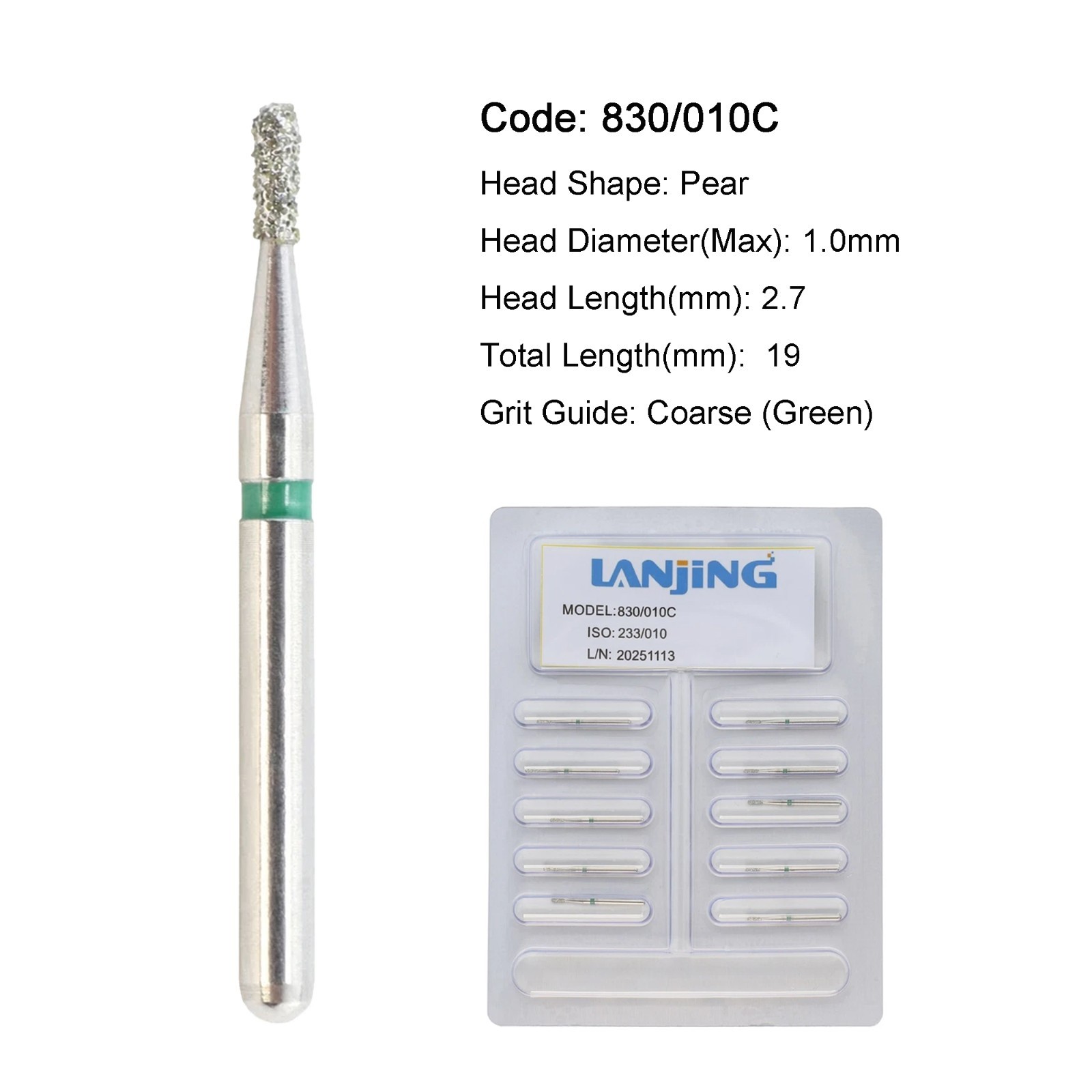 Dental Diamond Burs Barrel Pear Diamond Bur FG High Speed Friction Grip 830/010