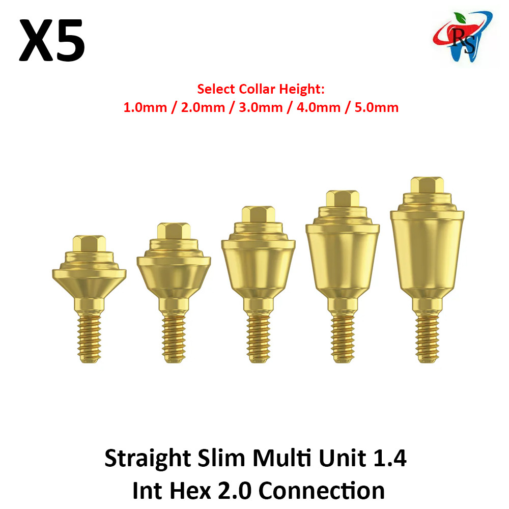 5x Dental Straight Slim Multi Unit 1.4 Int Hex 2.0mm Connection Titanium