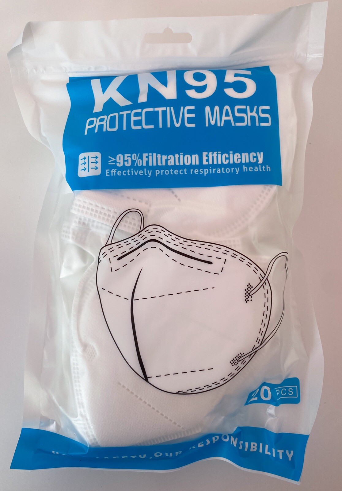 KN95 Face Masks Package Lot Of 20 WHITE KN95 Protective FaceMasks 95% Filtration