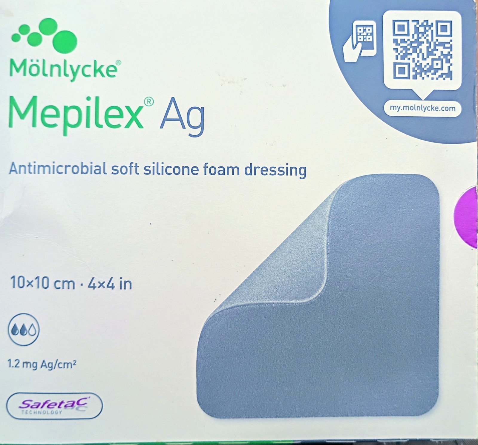 Mölnlycke Mepilex Ag Antimicrobial Soft Silicone Foam Dressing 10x10cm 5pcs