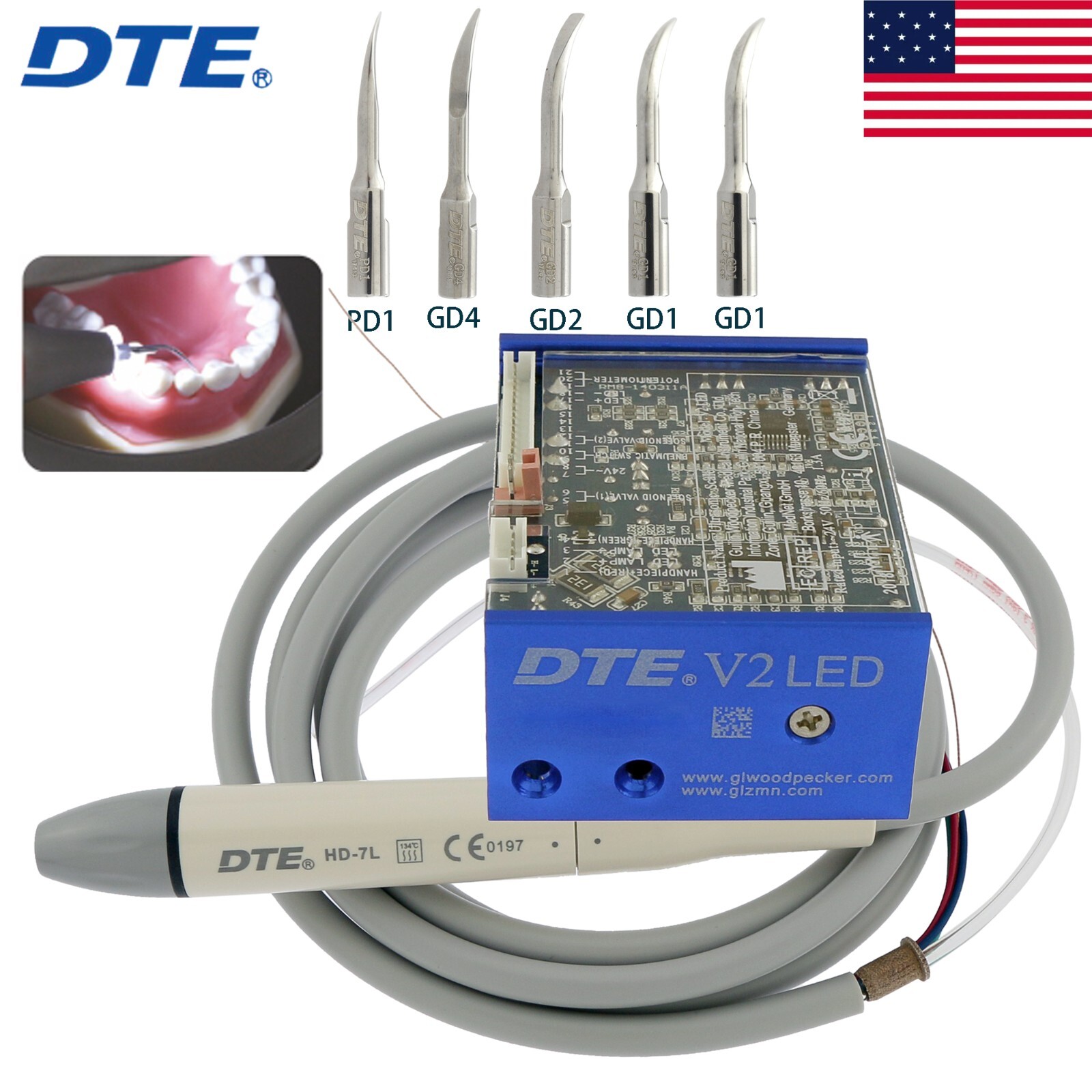 DTE Dental Ultrasonic Scaler V2 V3 LED ACTEON NEWTRON Handpiece Piezo Tip HS-7L