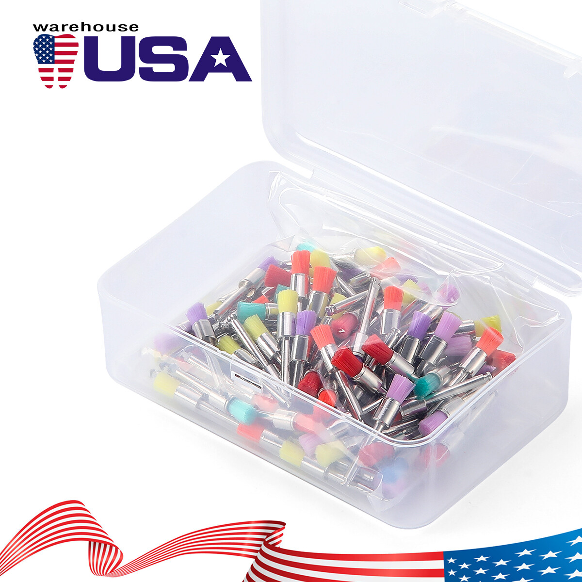 100 Brush Dental Nylon Materials Closure Latch Flat Type Rainbow Polishing Brush