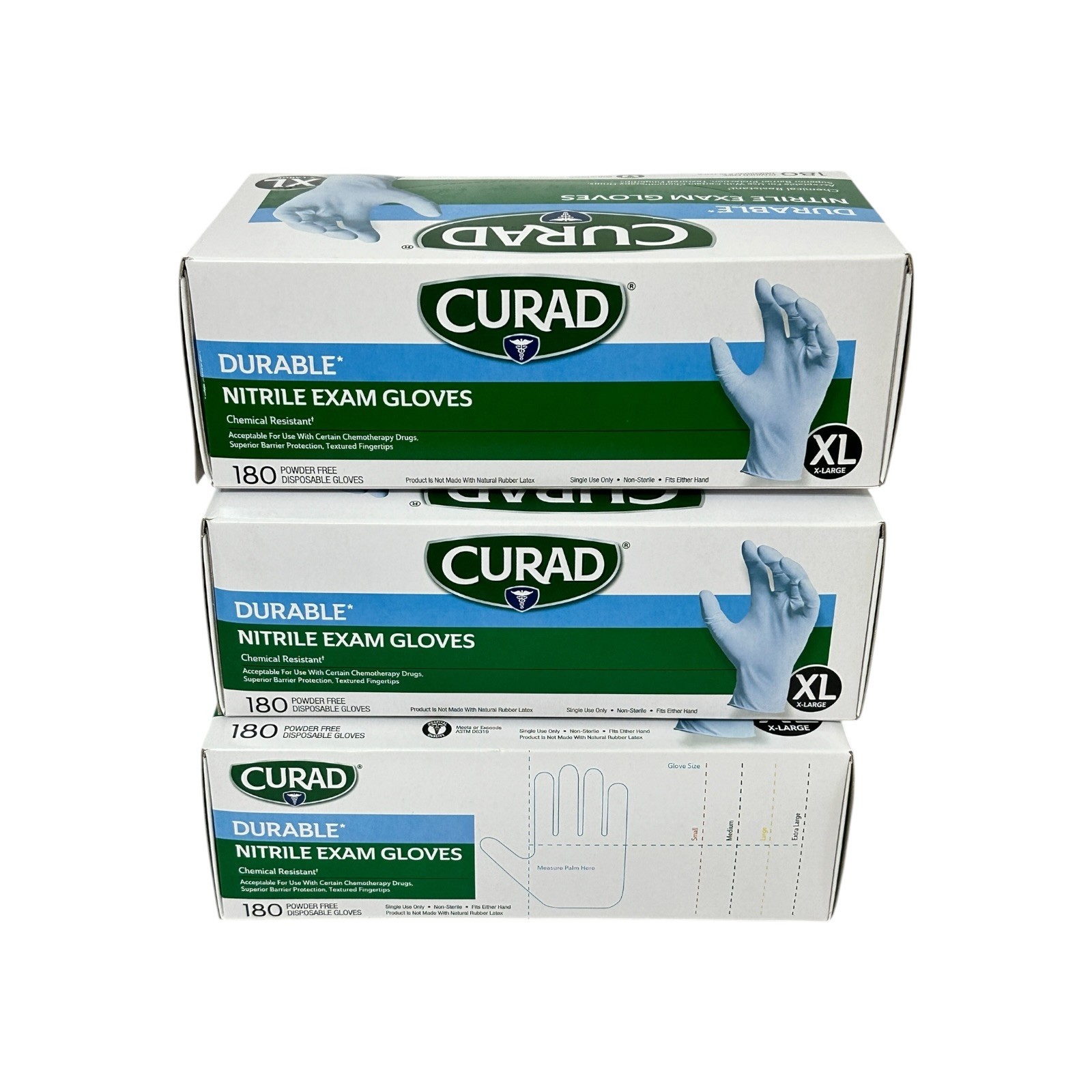 CURAD Durable Nitrile Exam Gloves, Extra Large, 540 Count (3 boxes x 180 ct)