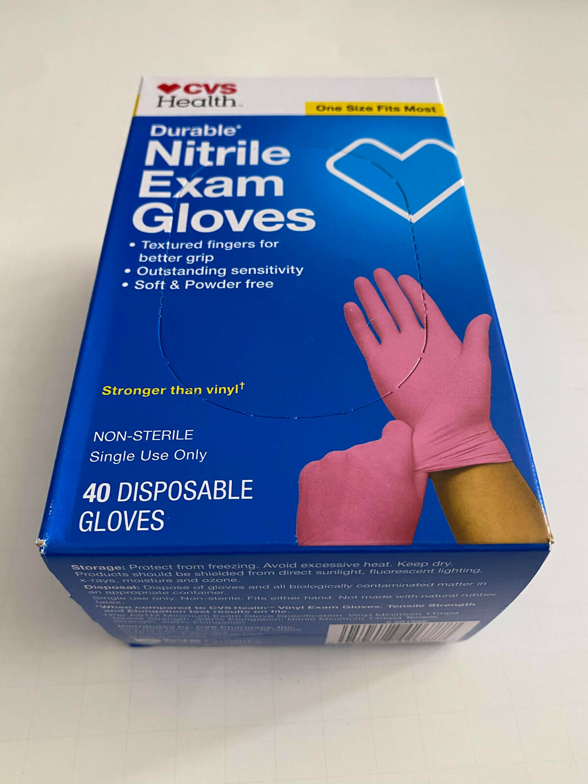 LOT OF 2 : CVS Health Durable Nitrile Exam Gloves ( 40 Gloves) One size PINK NEW