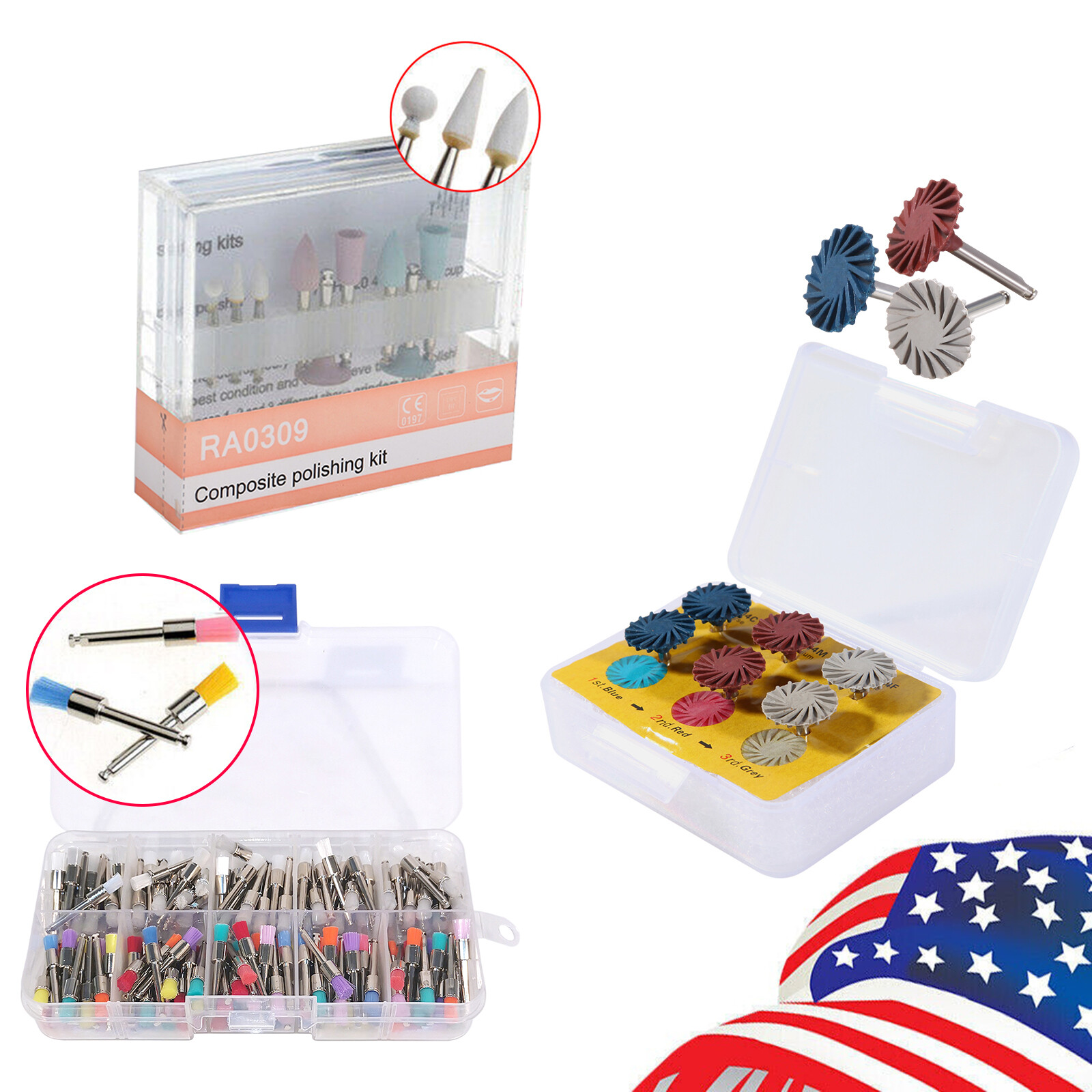 Polishing Kit Diamond Composite Burs Polisher Disc Medium RA HP FG Grit Dental