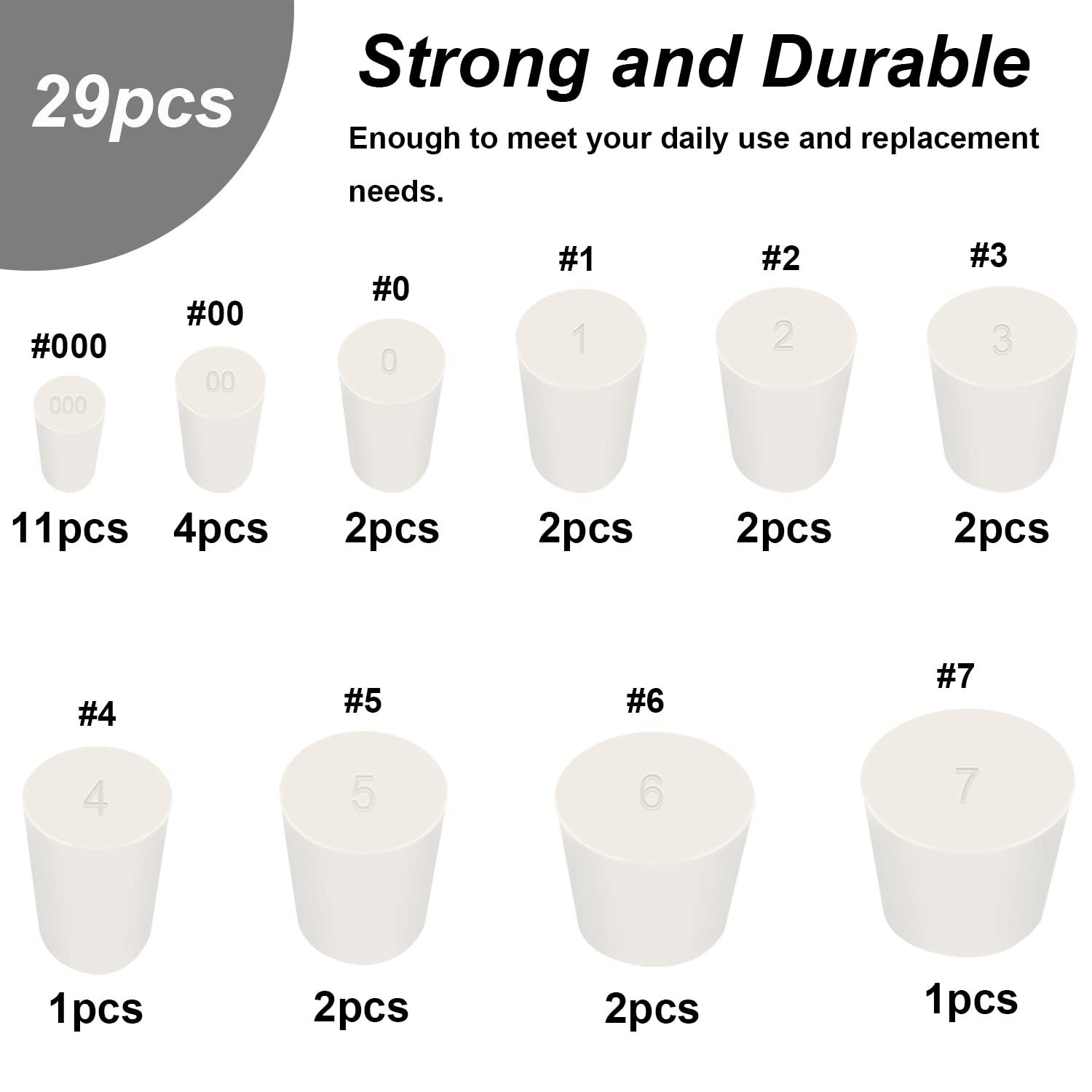 29Pcs White Solid Rubber Stoppers 10 Assorted Sizes