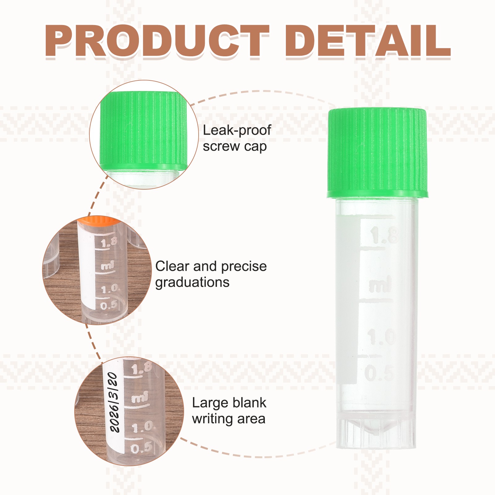 50 Pcs Plastic Vials, 2ml Cryogenic Vials Small Sample Test Tubes, Green