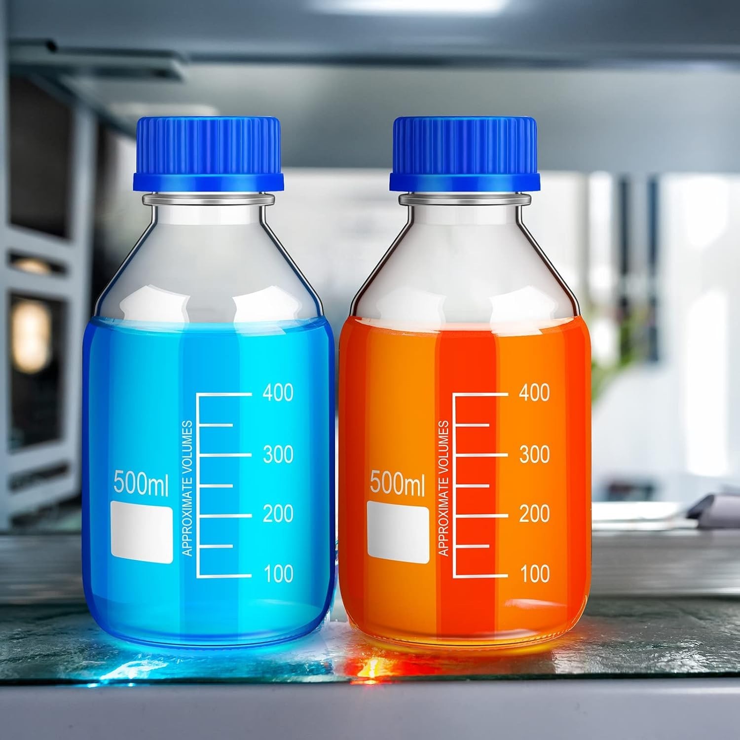 Lab Storage Glass Bottles with Blue Screw Cap – 500ml, 8pcs