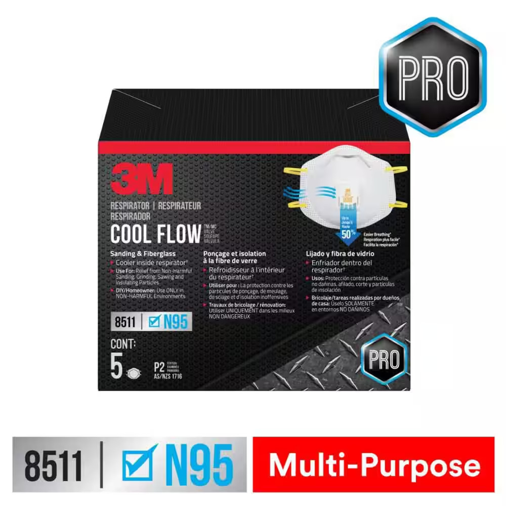 8511 N95 Sanding and Fiberglass Disposable Respirator with Cool Flow Valve (5-Pa
