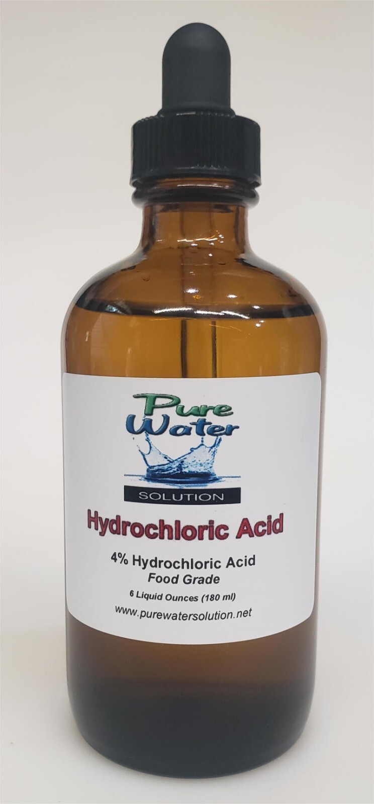 4% Hydrochloric Acid Solution 6oz Amber Glass bottle with Dropper