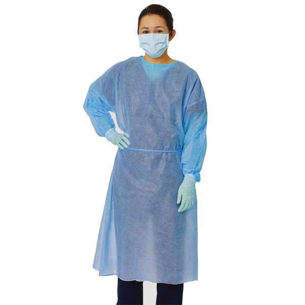 Safe-Dent Non-Woven Isolation Gown Blue, Elastic Cuffs, Two Ties, 100/Pk