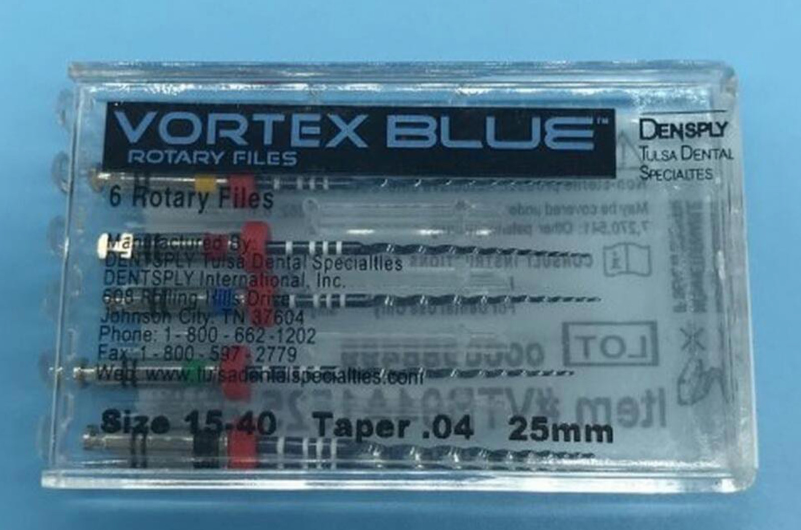 1 pk 25mm .04 Asst Vortex Blue Rotary Files Dentsply Tulsa Dental Root Canal