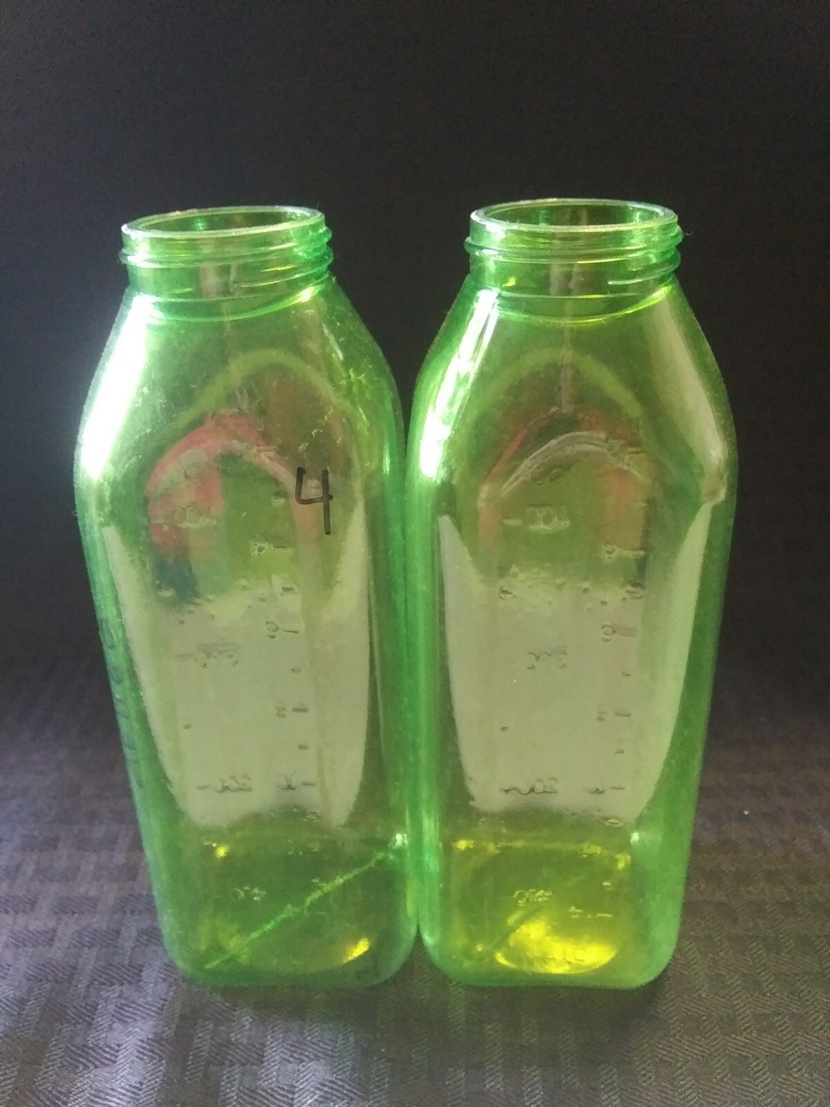 ANCARE 16oz Graduated French Square Bottles Green No Caps FSPC16 2/Pack