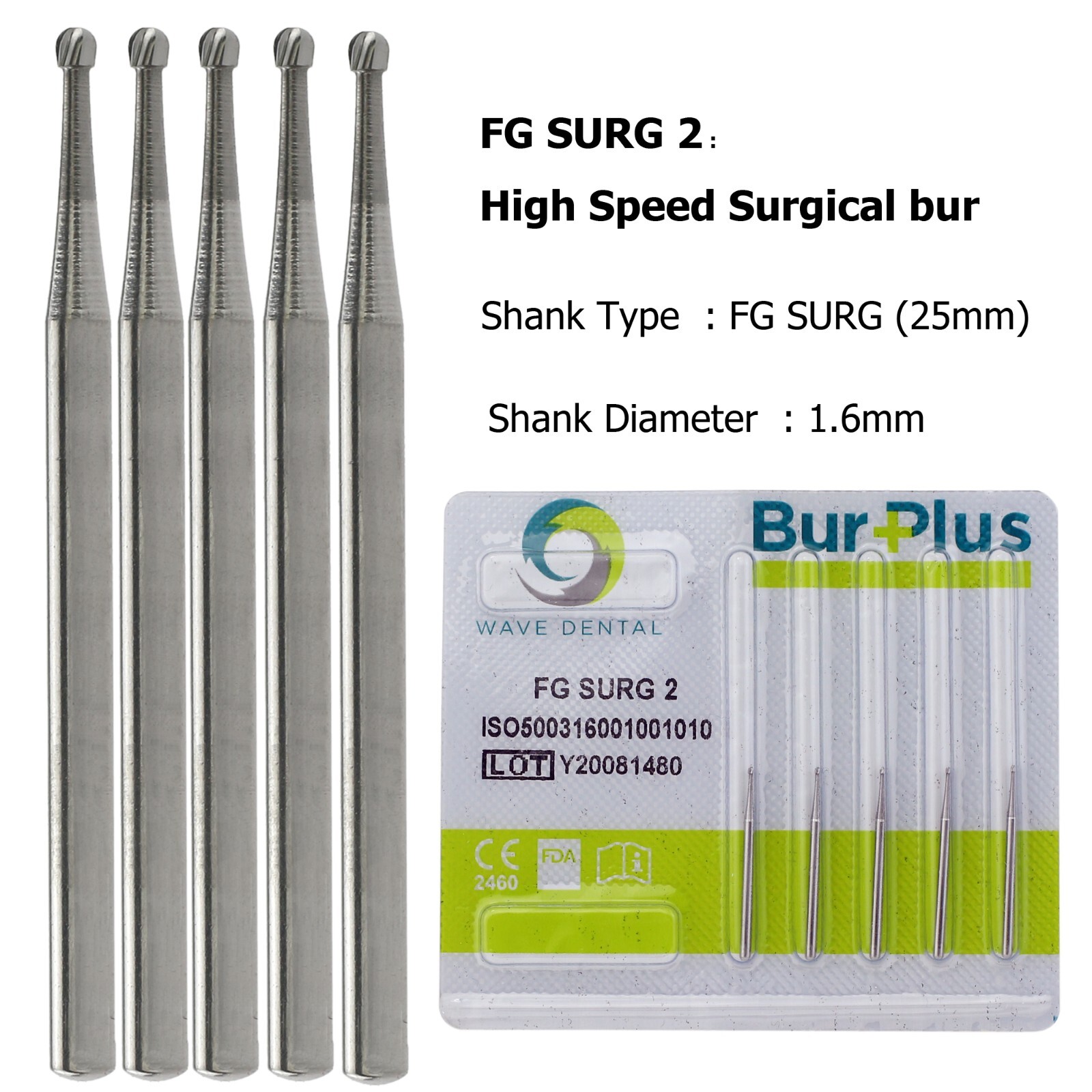 Wave Dental Carbide Surgical length Round Bur 2 4 6 8 Midwest Friction Grip FGOS