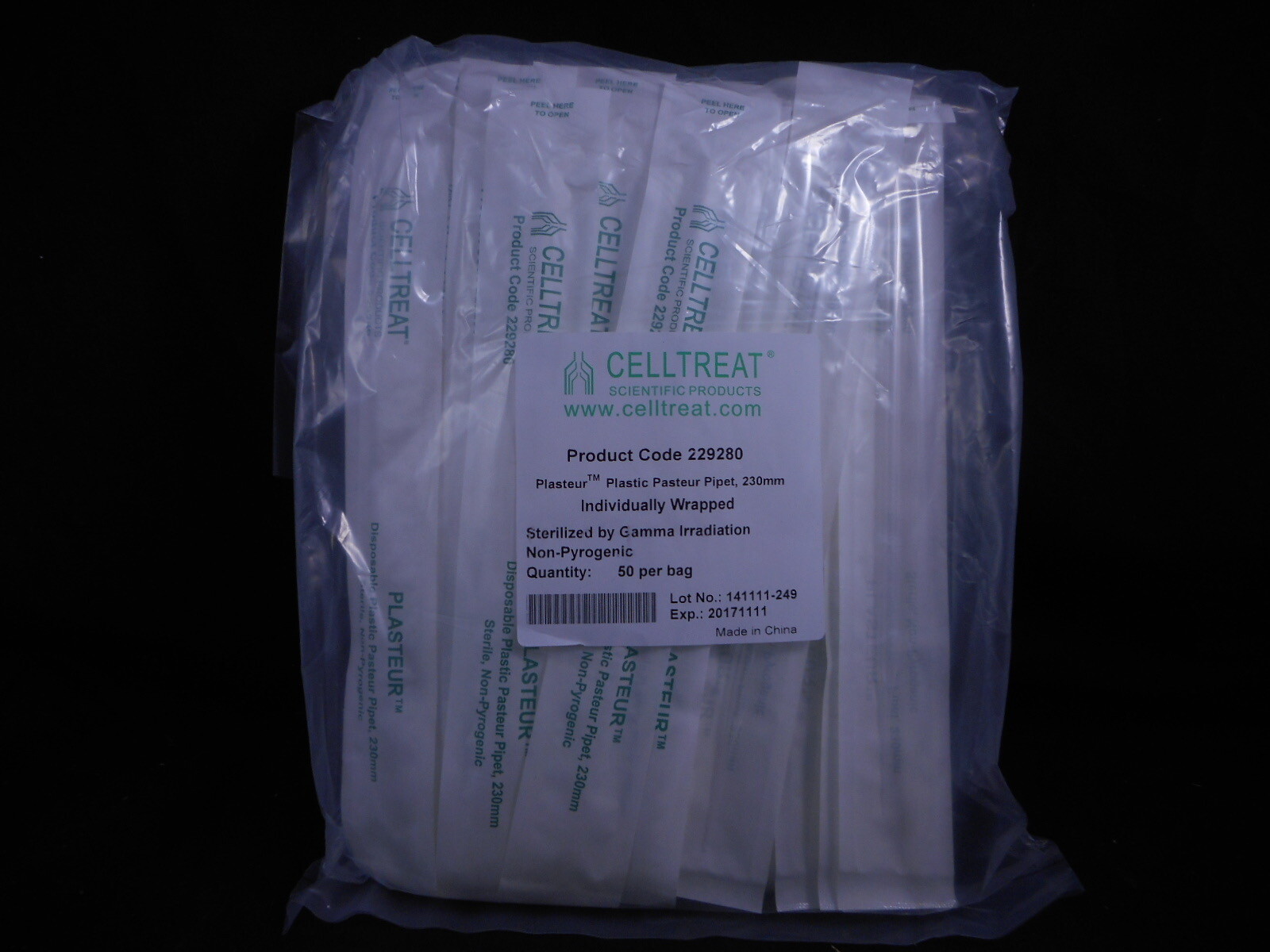 CELLTREAT 230mm Pasteur Pipet Serialized Non-Pyrogenic 229280 200/Pack
