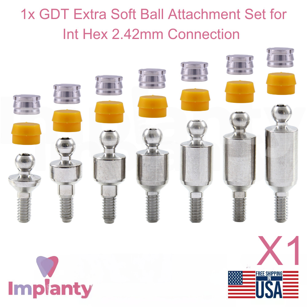 1x Dental Ball Attachment Extra Soft Silicone Set Titanium Int Hex 2.42 System