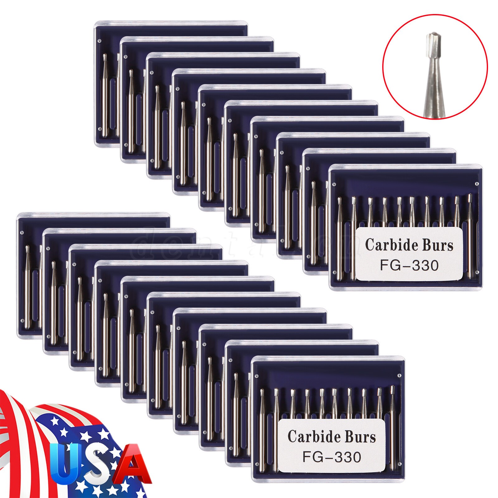 Dental Carbide Burs FG 330 Friction Grip Pear Tungsten Carbides High Speed