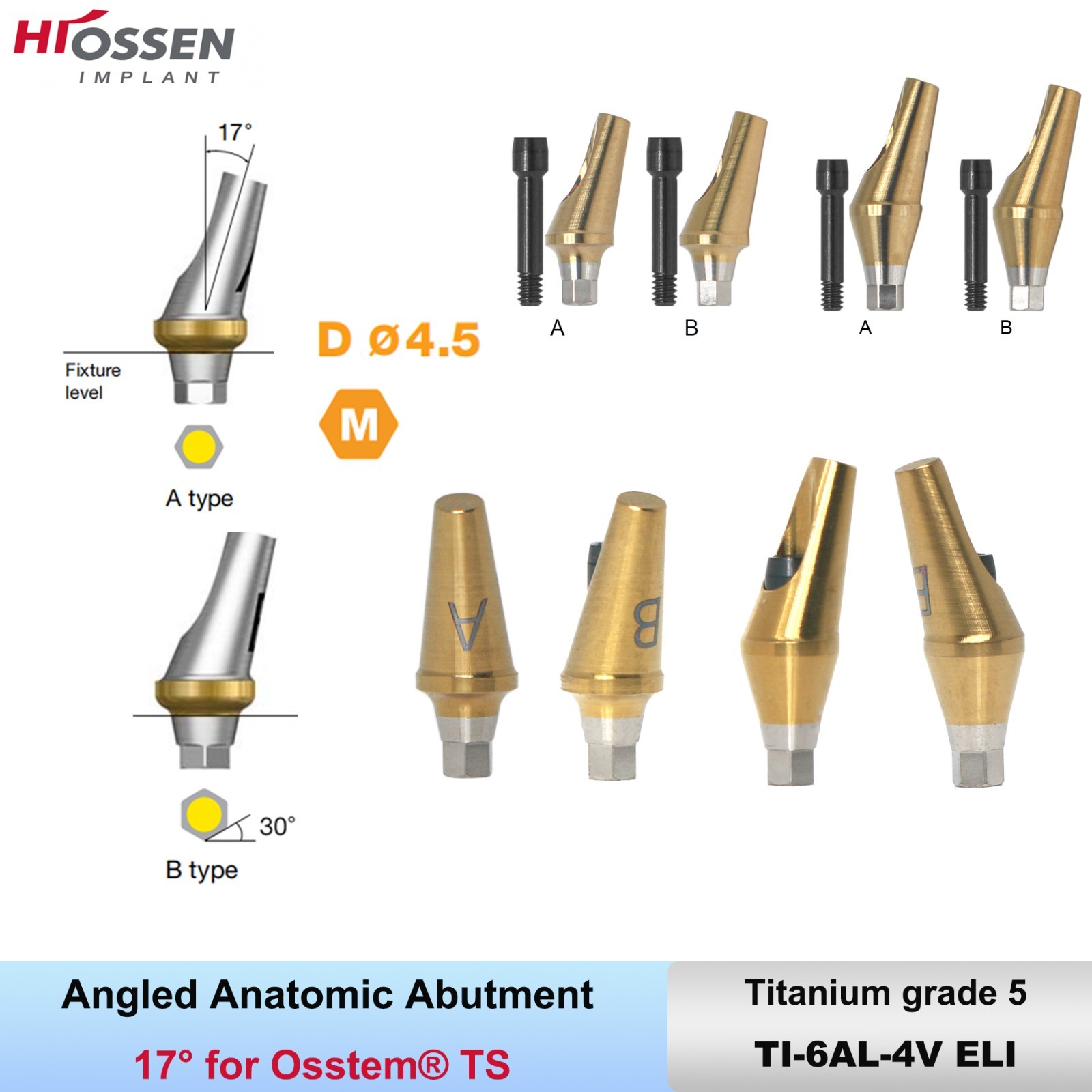US 17° Angulated Abutment Mini Hex for Osstem TS Mini NP Platform Titanium Screw