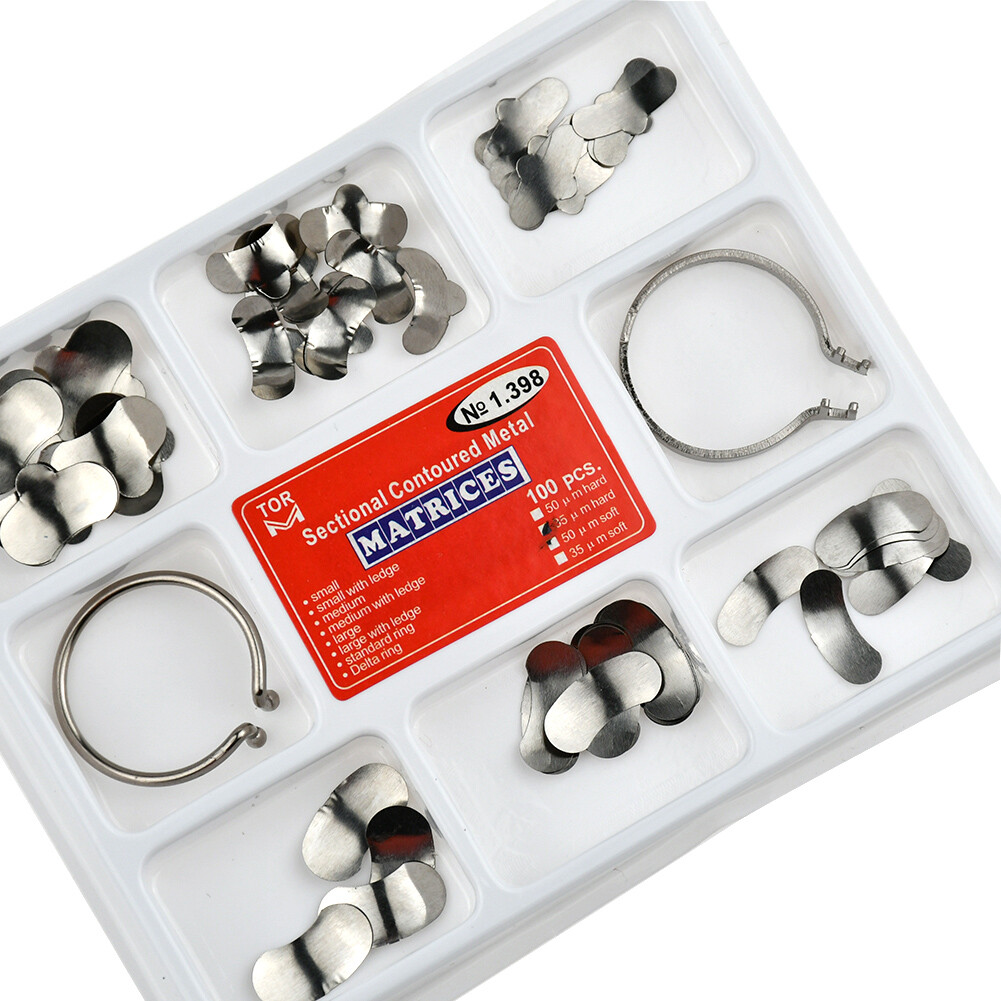 TOR VM 3 Sets Dental Matrix Bands Sectional Contoured Matrices Wedges NO 1.398