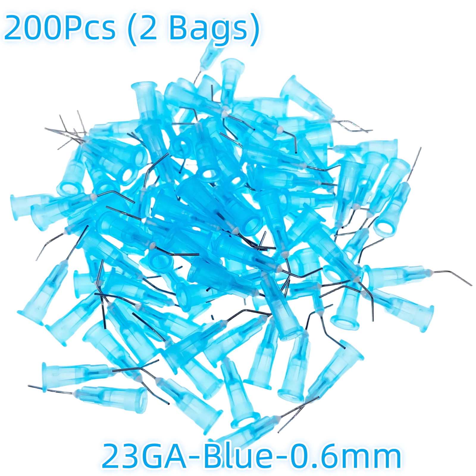 200 Tips Dental Pre Bent Tips 23Ga/Blue for Flow Dispensing Etch Needle 0.6MM