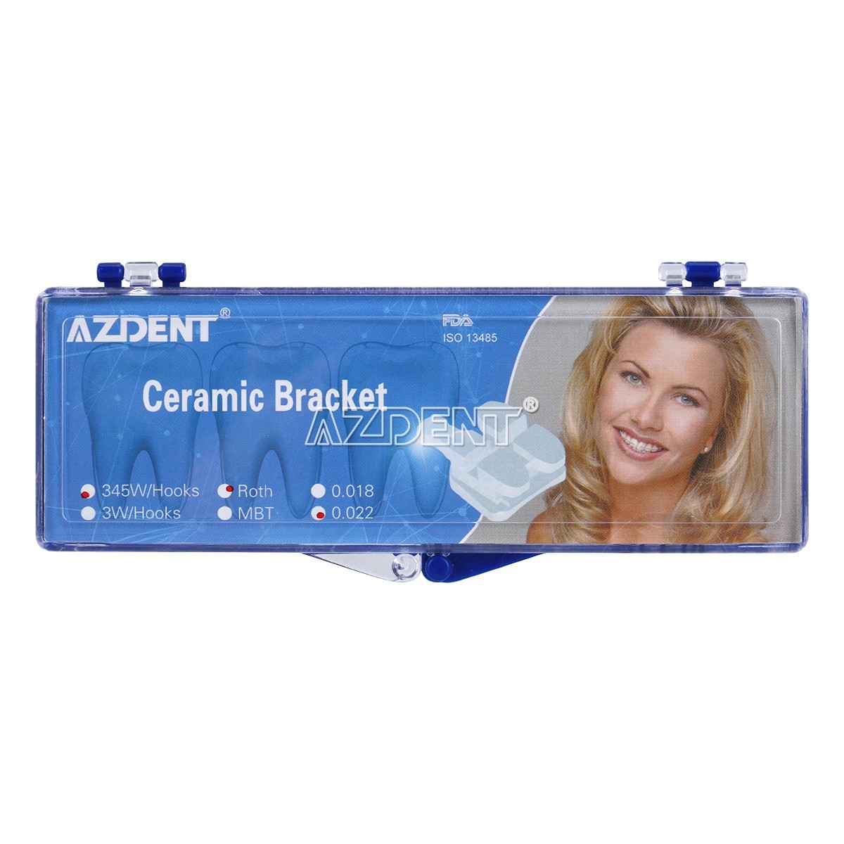 AZDENT Dental Orthodontic Ceramic Bracket Roth/MBT.022/018 Hook 345 Mesh Base